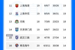 中超积分榜：津门虎逃离降级区，海港反超申花，海牛14分垫底